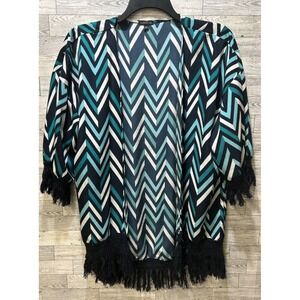 MMCMMCMM Women's (Size XL) Open Front Cardigan‎ 3/4 Sleeve Fringe Chevron